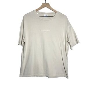 Selected Homme Mens T-Shirt L‎ Beige Neutral Floral Graphic Oversized Streetwear